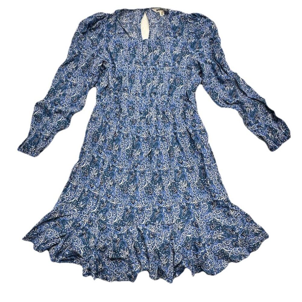 Boden Botanic Terrace Print Pleated Blue Long Sleeve Dress Size 12R
